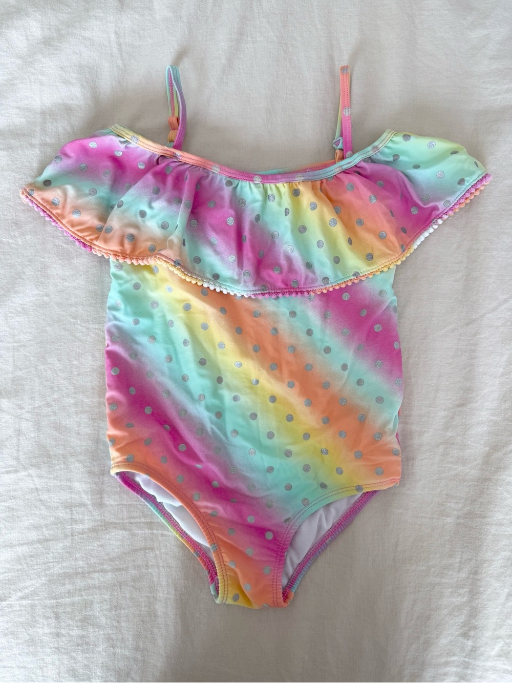 Jessica Simpson Girls Size 6 Rainbow Polka Dot Ruffle One-Piece Swimsuit